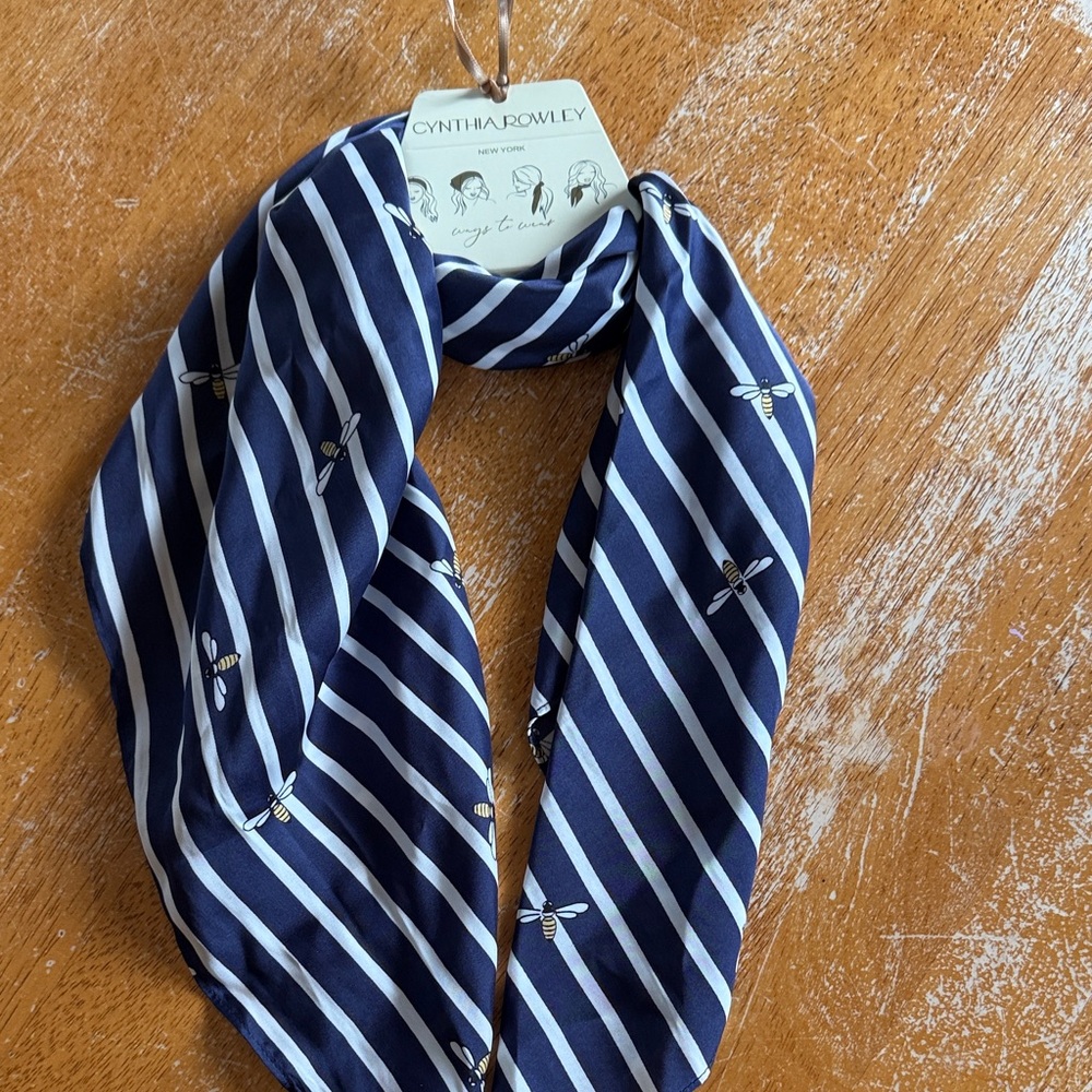 Cynthia Rowley Blue and White Striped Scarf